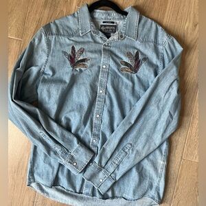 American Rag Chambray Embroidered Pearl Snap Shirt